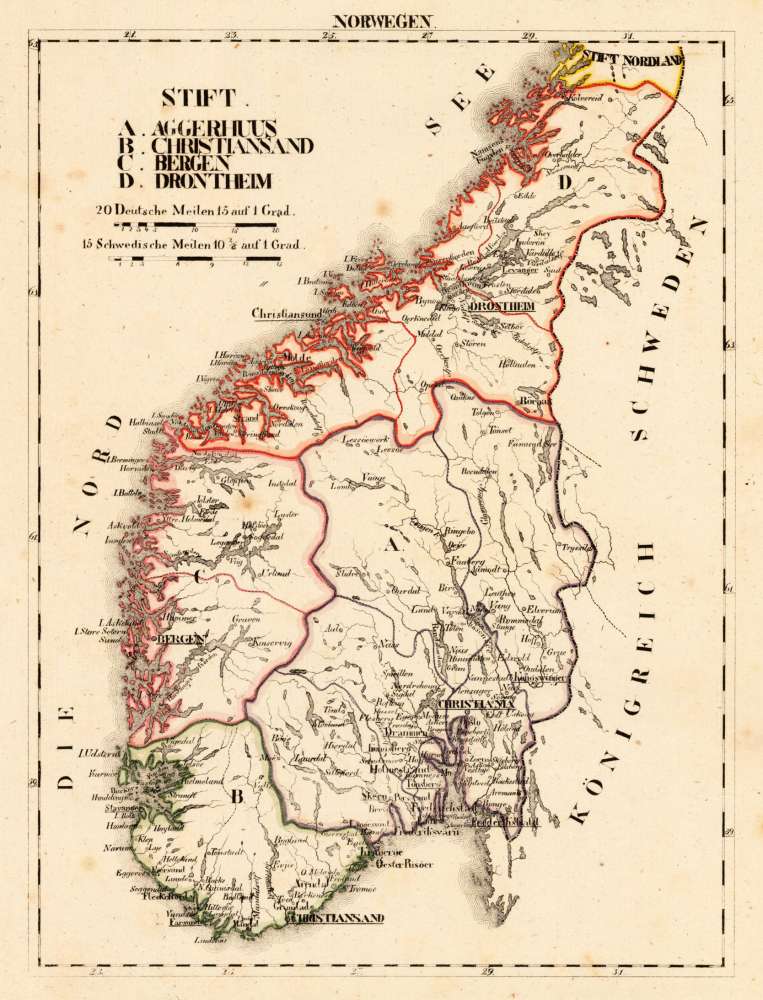 Norway Scandinavia Europe Antique Maps Bergbook