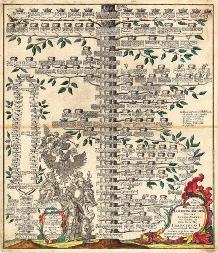 Des Durchlauchtigste Antique Des Durchlauchtigste Herzoglichen Lothringischen Hauses Stamm-Tafel, wie solches in Röm. Kays. Maj. Francisco I. glorreichest blühet, heraus gegeben von Tob. Conrad Lotter, Geogr. in Augspurg.