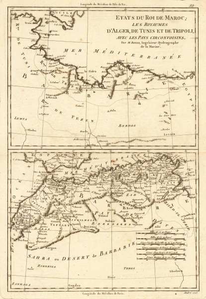 Antique Etats du Roi de Maroc; les Royaumes D' Alger, De Tunis et de Tripoli, avec les Pays Circonvoisins.