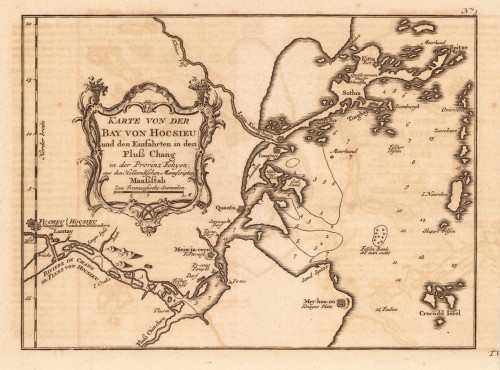 Karte von der Bay von Antique Karte von der Bay von Hocsieu und den Einfahrten in den Fluß Chang in der Provinz Fokyen; aus den hollaendischen Manuskripten.