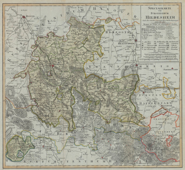 Antique Spezialkarte vom Fürstenthum Hildesheim Nach den neuesten astronomischen Ortsbestimmungen entworfen 1805